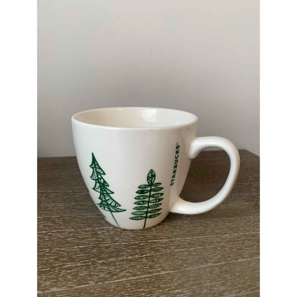Starbucks 2015 Holiday Green Pine Tree‎ White Ceramic Coffee Mug 20oz XL Cup